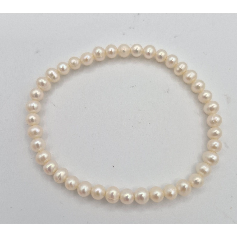 Vintage Bracelet Freshwater Pearl Stretch Cream White Cultured Round Bead